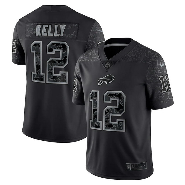 mens nike jim kelly black buffalo bills retired player rflctv limited jersey